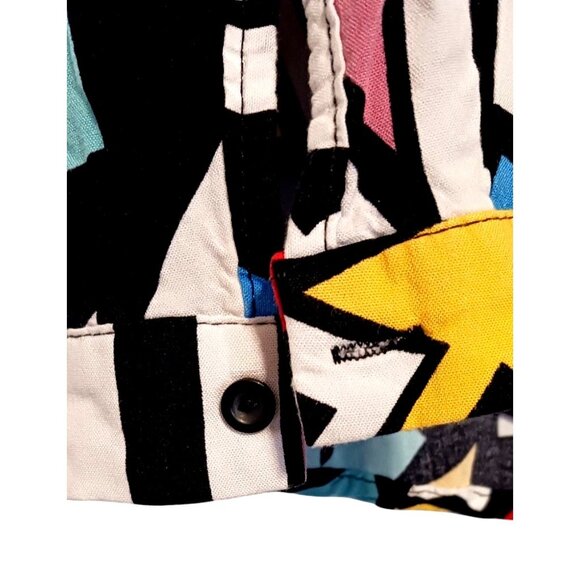 Abstract Mod Long Sleeve Blouse Cubist Color Block 60s 90s Style UK 18 US 14 - Picture 6 of 9